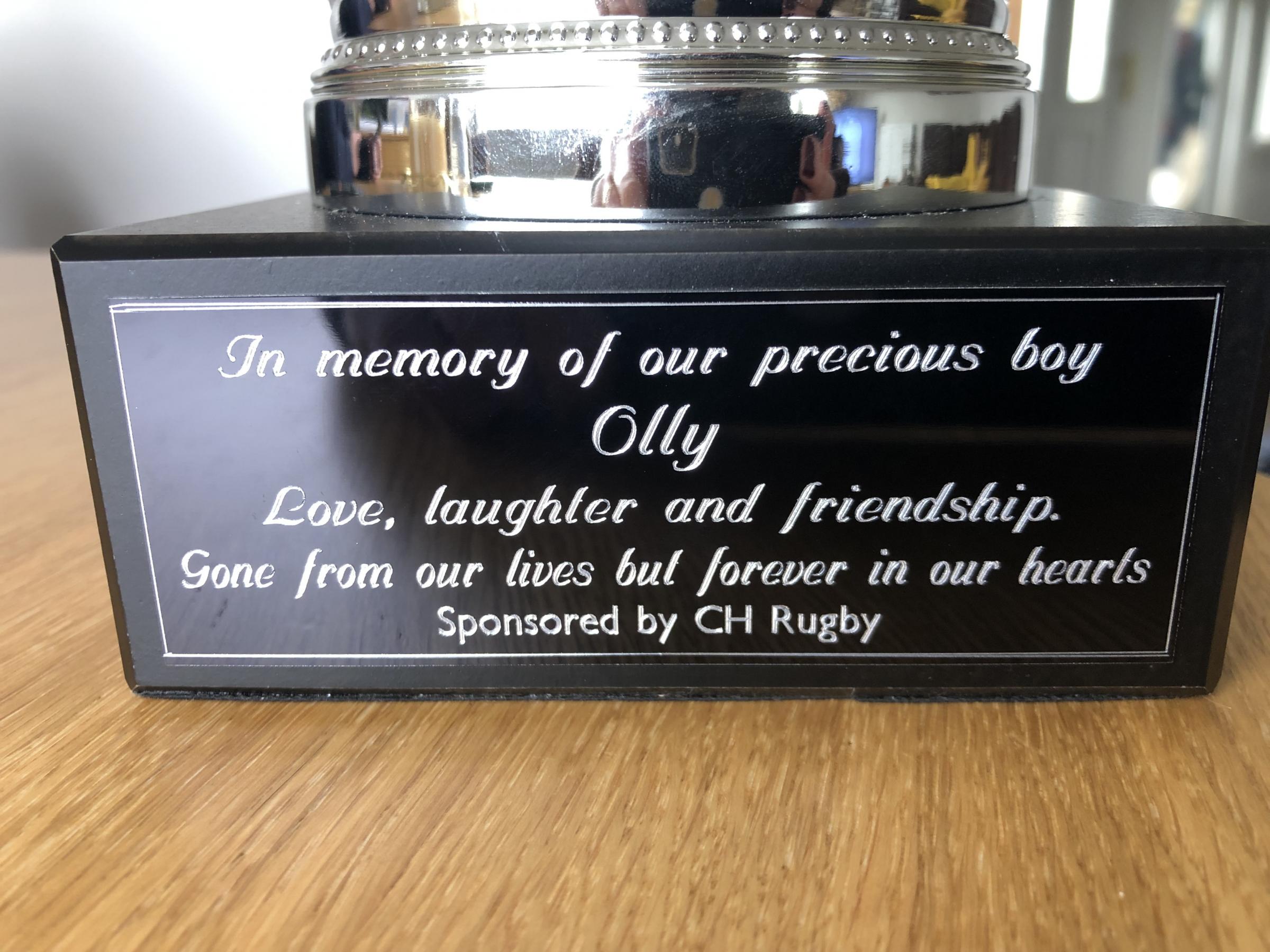 The engraving on the Olly Stephens Memorial Cup