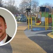 Council leader Jason Brock celebrates the opening of a new playground at one of the biggest parks in Reading.