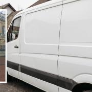 Stock image of a white van, inset Reading Crown Court