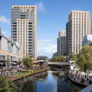 A CGI showing what new apartment towers at The Oracle in Reading could look like if built.
