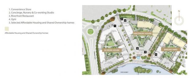 Reading Chronicle: The site plan for the 765 home Huntley Wharf development. Credit: Berkeley Group