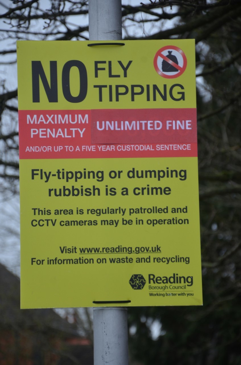 PICTURED: RBC fly tipping warning. Pic: Paul King