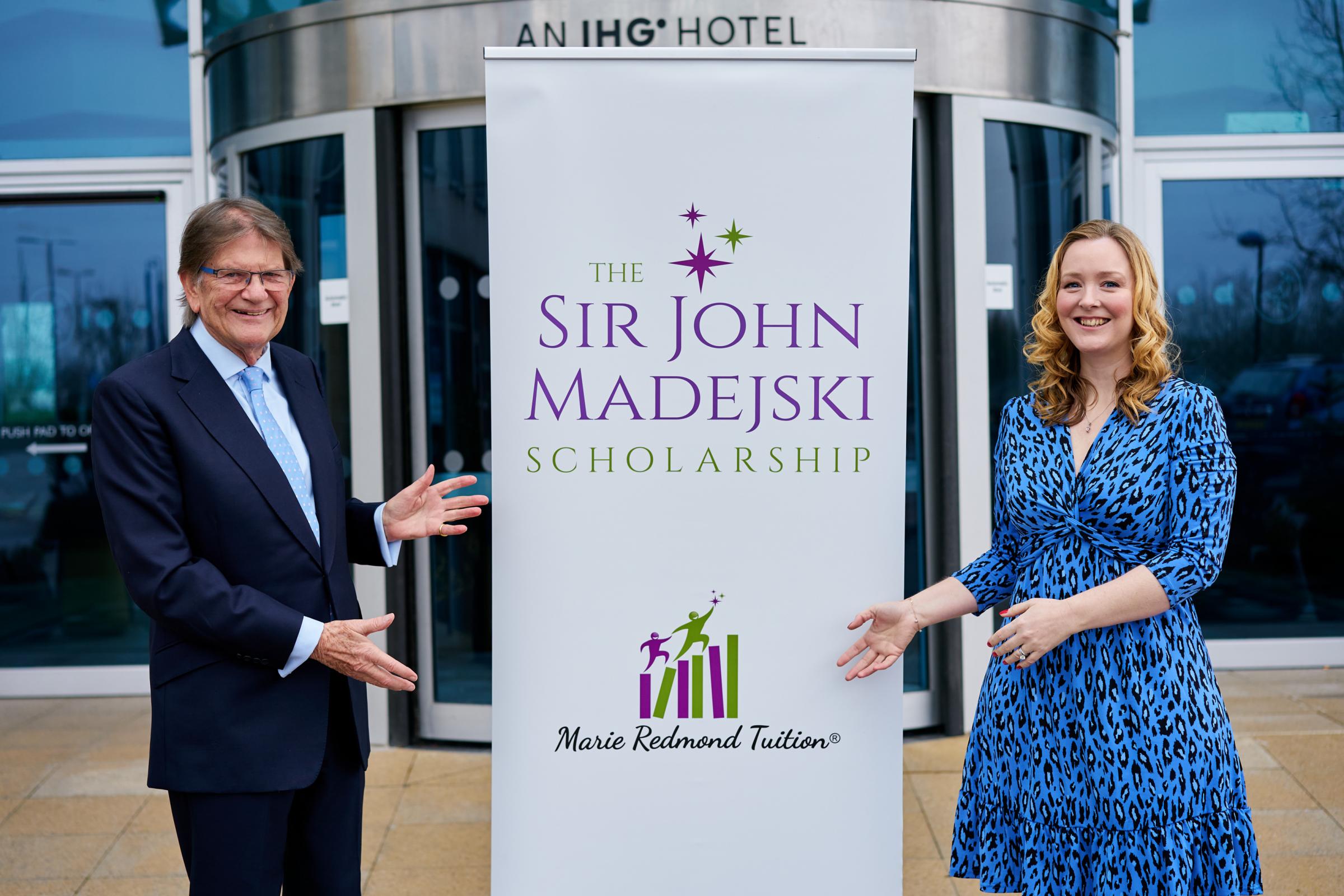 Sir John Madejski launching the John Madejski Scholarship with Marie Redmond, from Marie Redmon Tuition.