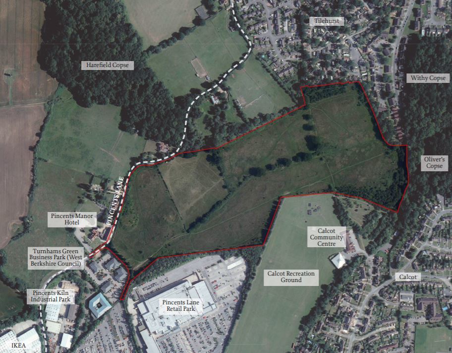 A map showing the site where developers want to build 265 homes in Tilehurst 