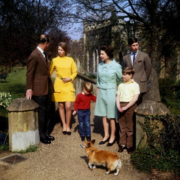 Queen Elizabeth, the Prince of Wales, the Earl of Wessex, the Duke of York and the Princess Royal listening to the Duke of Edinburgh on a bridge in the grounds of Frogmore, Windsor, on 21/04/68. Picture: PA