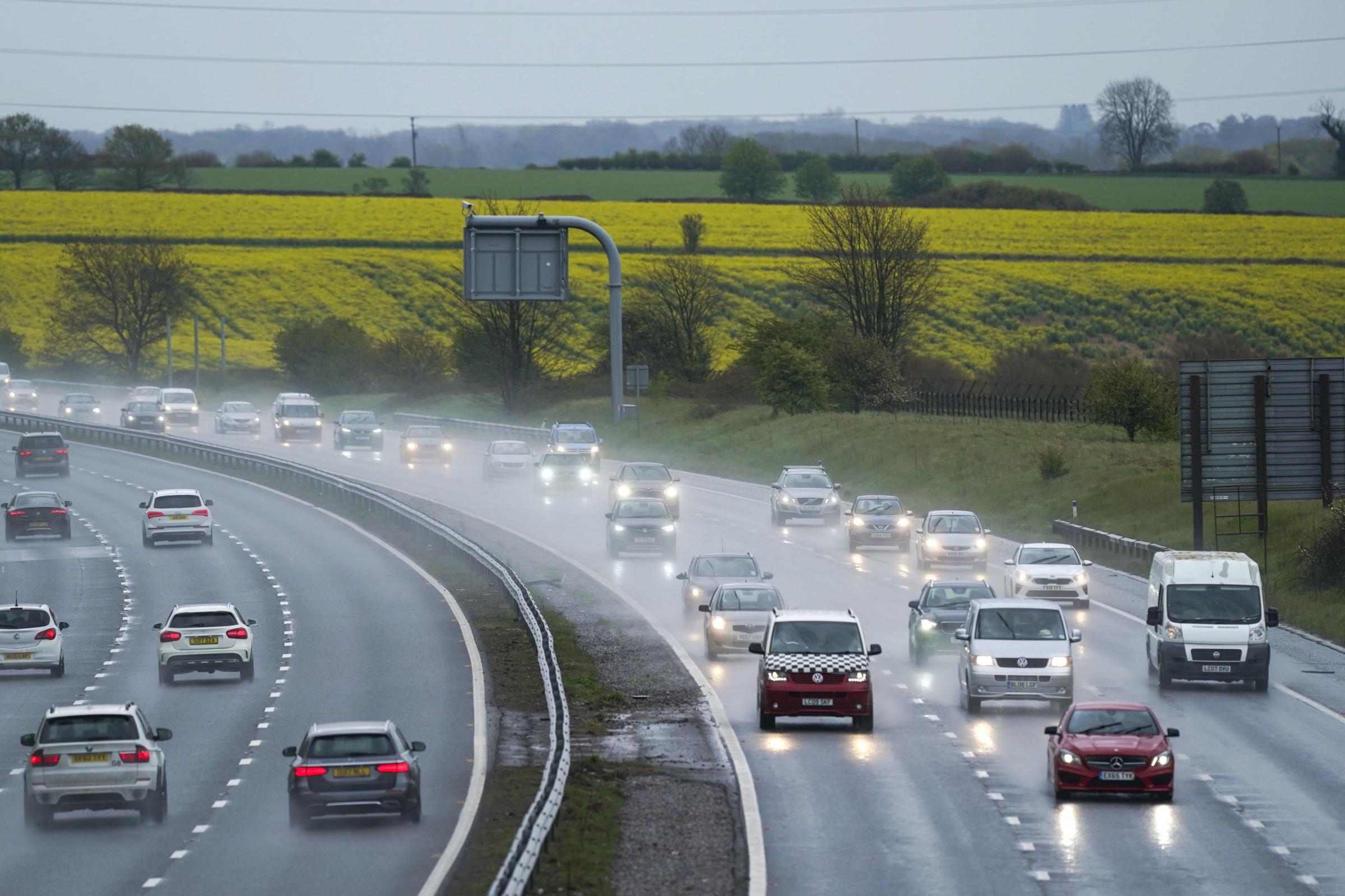 Vehicles travel along the M4 motorway near Bath on Bank Holiday Monday, as strong winds are expected to sweep eastwards across Wales and the south of England from midday on Monday to 9am on Tuesday. Picture date: Monday May 3, 2021. PA Photo. See PA