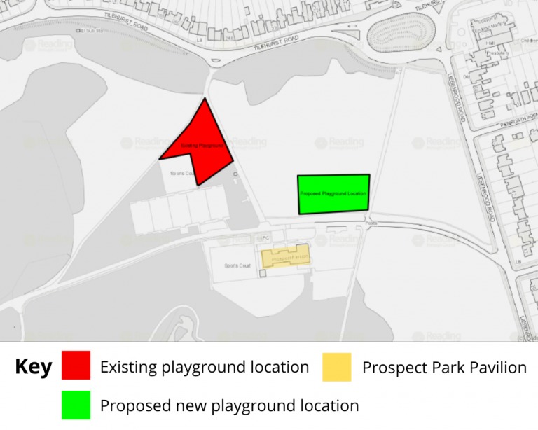 Existing location of Prospect Park playground and the planned new location