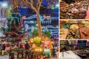Left, Broad Street Christmas lights photographed by Vadym Gurevych, and right, food on offer at some of its stalls