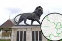 The iconic Forbury Lion in Reading and inset, the new MP constituency boundary changes. Credit: Newsquest / Boundary Commission for England