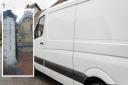 Stock image of a white van, inset Reading Crown Court