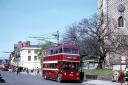 (181269) St. Mary's Butts outside Reading Minster. 50th Anniversary of the retirement of Reading Trolleybuses THEN AND NOW. Pictures (Then) by Michael Russell and (Now) by Mike Swift