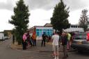 The protest outside Drag Queen Story Hour UK at Southcote Library in Reading. Credit: James Aldridge, Local Democracy Reporting Service