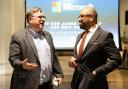 Home Secretary James Cleverly (right) holds a Q&A with American internet entrepreneur, venture capitalist, podcaster, author and LinkedIn co-founder, Reid Hoffman at Microsoft offices in San Francisco, California (Stefan Rousseau/PA)