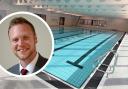Jason Brock, Reading Borough Council leader and the swimmming pool at the reopened Palmer Park Leisure Centre. Credit: Reading Borough Council
