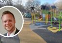 Council leader Jason Brock celebrates the opening of a new playground at one of the biggest parks in Reading.