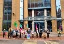 Protesters outside the department for environment, food and rural affairs in Valpy Street, Reading town centre. Credit: James Aldridge, Local Democracy Reporting Service
