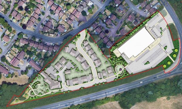 Reading Chronicle: An overhead view of what the Lidl and 43 homes development would look like if it was approved. Credit: DHA Architecture