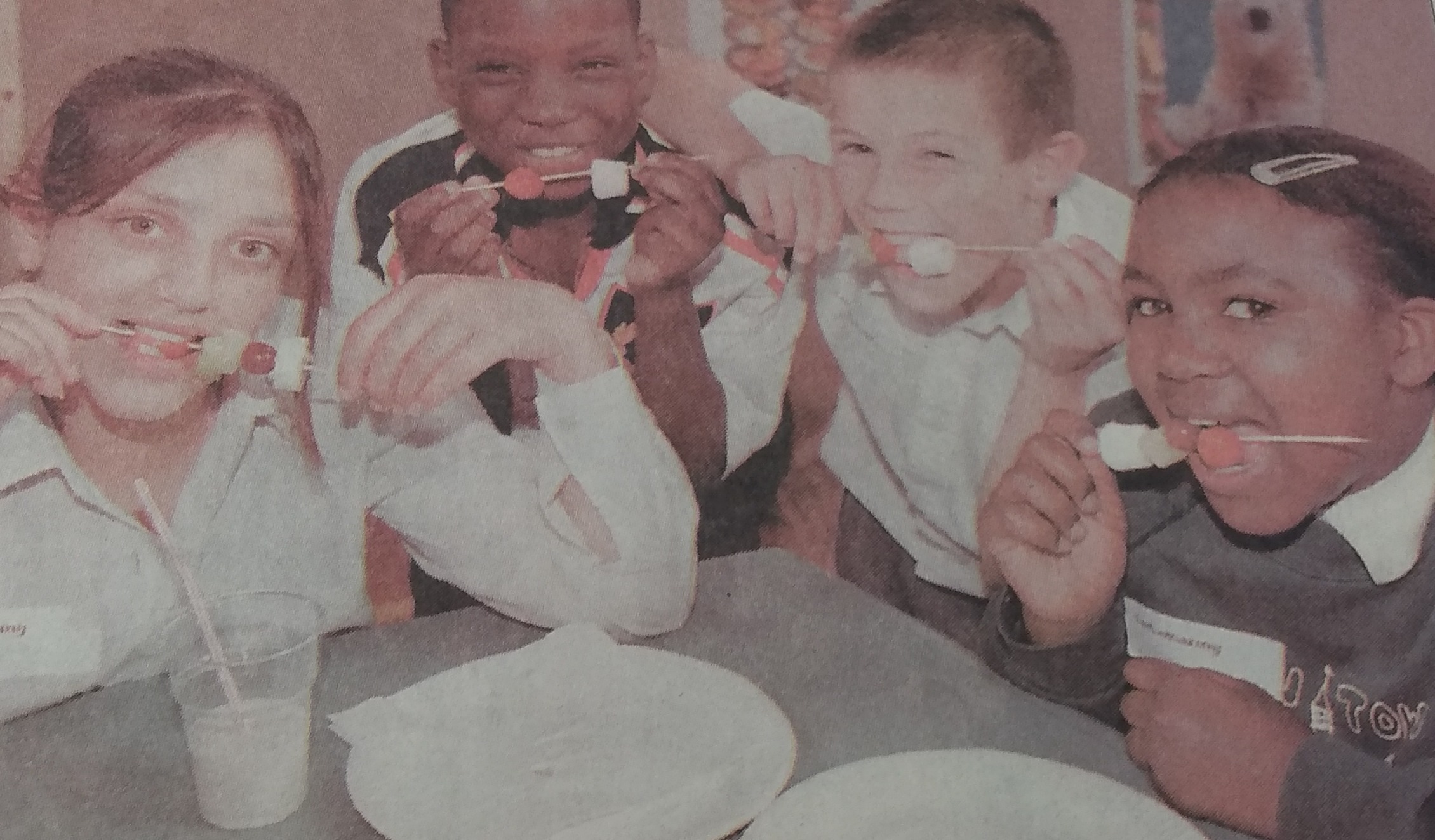 The students enjoying their fruit salad back in 1999