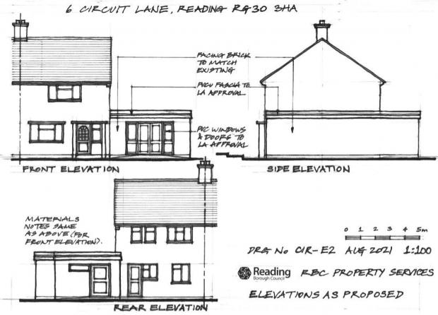 Reading Chronicle: The approved elevations for the extension of 6 Circuit Lane in Southcote. Credit: Reading Borough Council