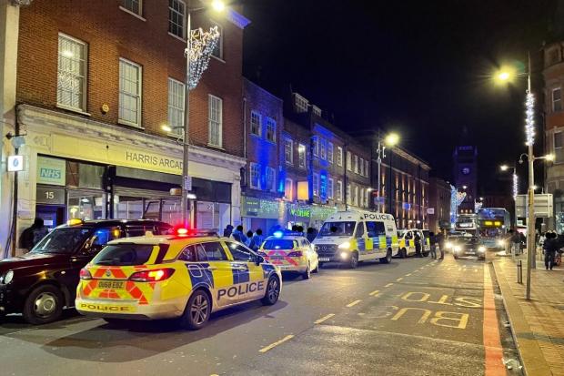 Police attend a fight outside Wild Lime, Reading and the Harris Arcade photographed by Paul King