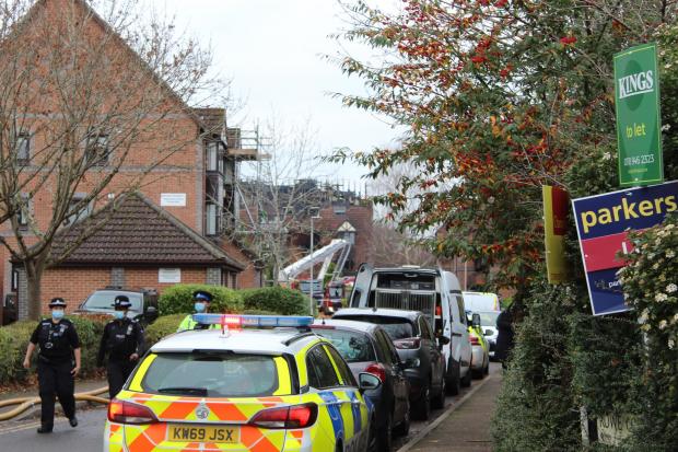 Reading Chronicle: Emergency services at the scene of a fire in Rowe Court, Reading