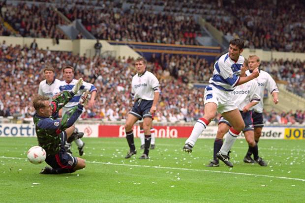 Reading Chronicle: Ady Williams scores Reading's second in the eventual defeat to Bolton at Wembley in 1995. Image by: PA