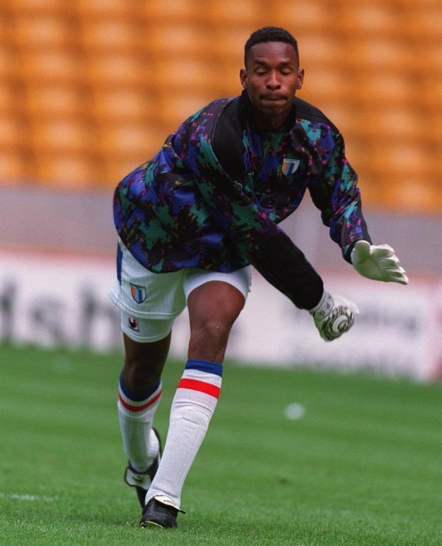 Reading Chronicle: Shaka Hislop in action for Reading in 1994. Image by: PA