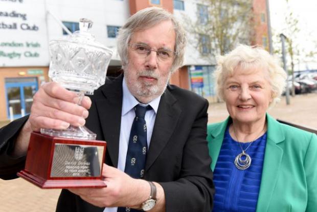 Reading Chronicle: David Downs with his wife Marion after being presented an award by the FA for his service to English youth football.