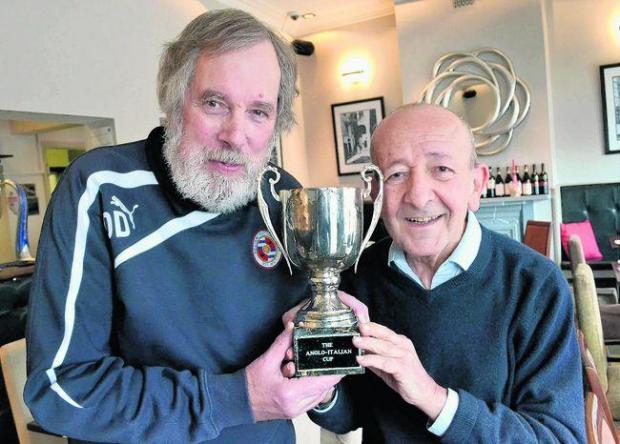 Reading Chronicle: David Downs holding the once-lost Angle-Italian Cup. 