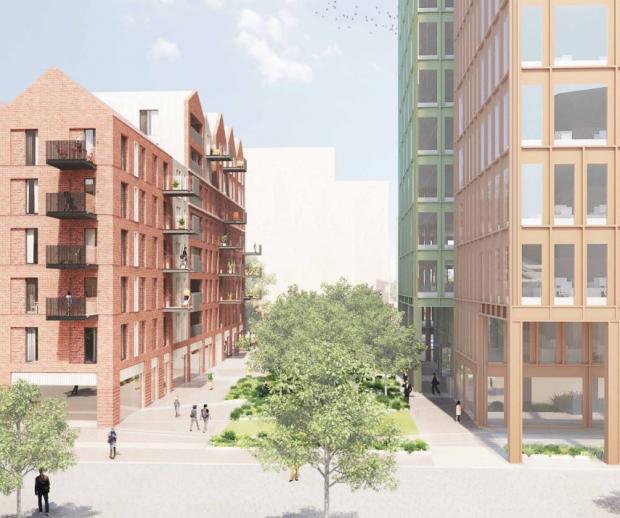 Reading Chronicle: An indicative CGI of the residential towers for the Vastern Court redevelopment in Reading town centre. Credit: Collado Collins Architects