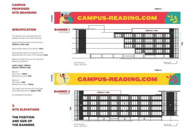 Reading Chronicle: The plans for banners at Reading International Business Park. Credit: Campus Reading