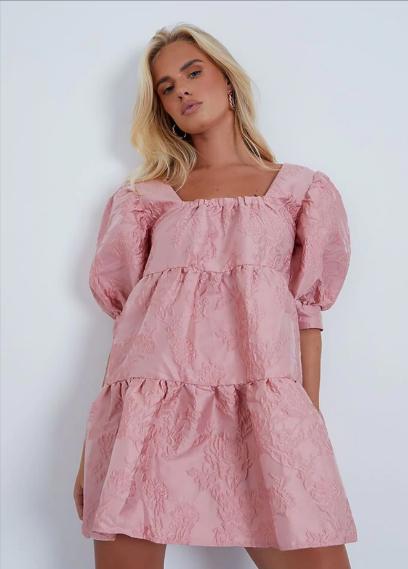 Reading Chronicle: Nude Jaquard Square Neck Puff Sleeve Tiered Smock Dress. Credit: I Saw It First
