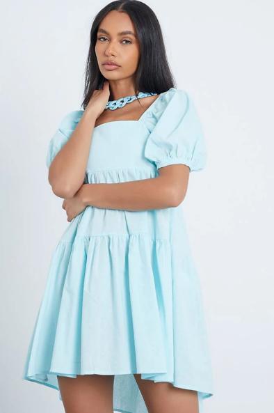 Reading Chronicle: Blue Linen Back Detail Tiered Smock Dress. Credit: I Saw It First