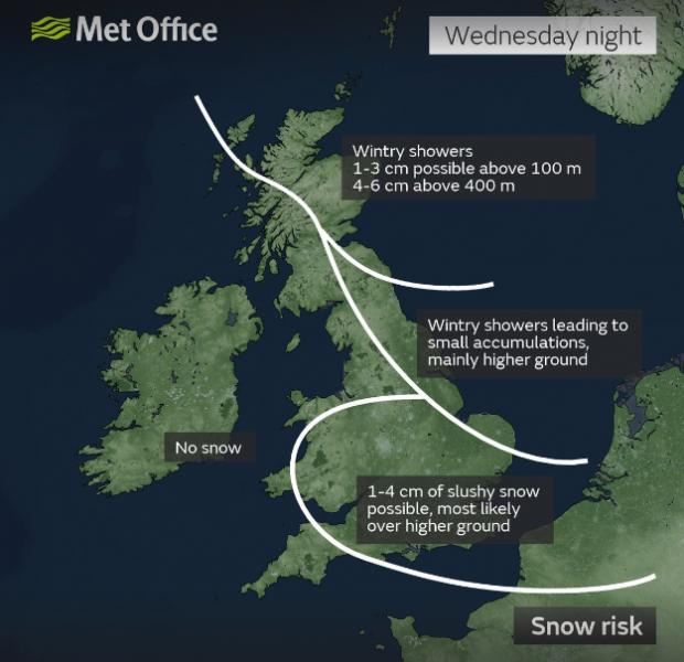 Reading Chronicle: Here's where snow is forecast to fall tonight (March 3). Picture: Met Office