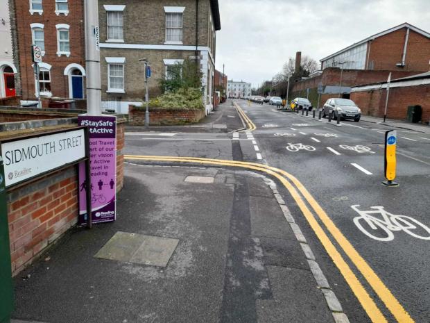 Reading Chronicle: The Sidmouth Street cycle lane soon after it was established in 2020. Credit: LDRS