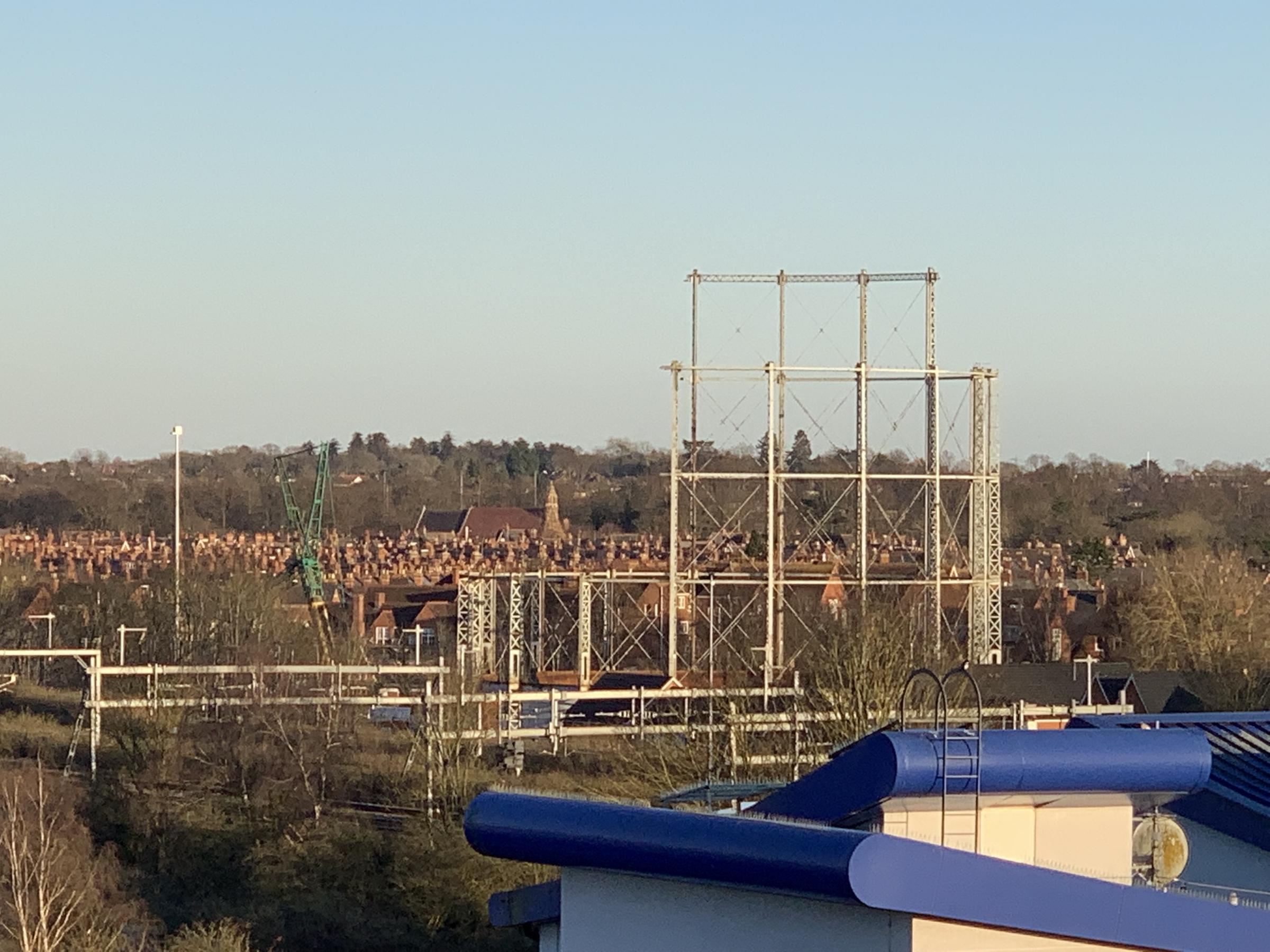 Reading gas tower being deconstructed. Images via A.nother