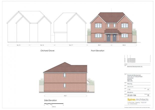 Reading Chronicle: The elevations for the new homes, comprising two three bedroom houses in Woods Road, Caversham. Credit: Spires Architects