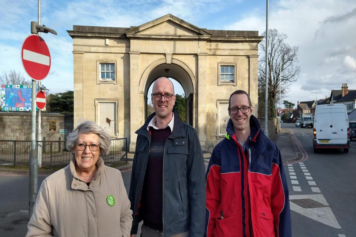 Brenda McGonigle, Josh Williams and Rob White, all Green councillors for the Park ward at Cemetery Junction. Credit: Reading Green Party