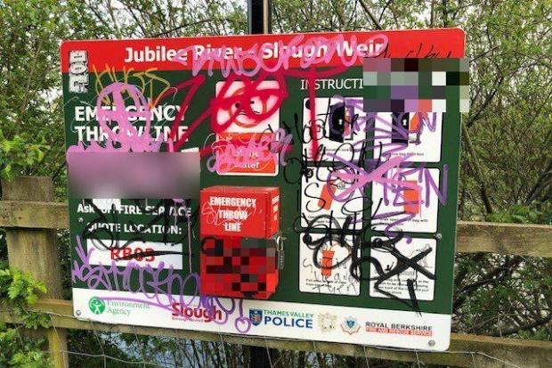 Sign with life-saving information vandalised along river
