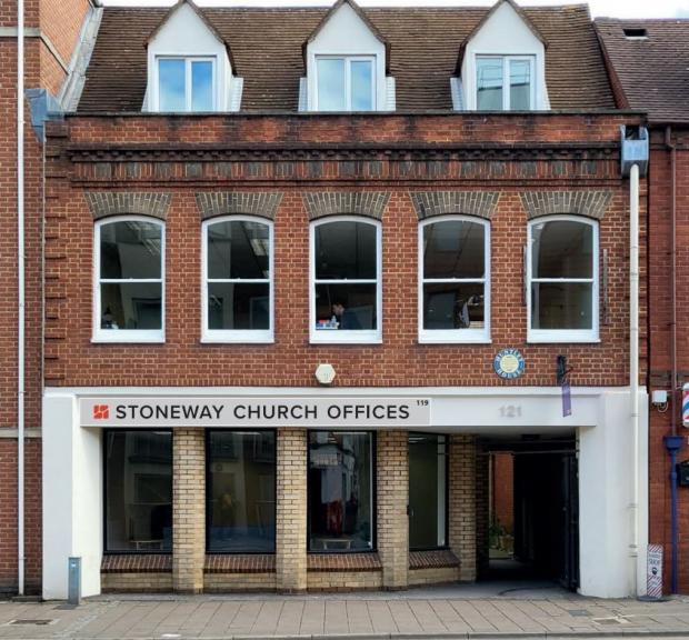 Reading Chronicle: The design for the advertising at the Stoneway Church Offices in Huntley House, 119 London Street, Reading. Credit: Stoneway Church / Reading plan application 220650