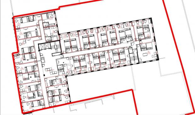Reading Chronicle: A close up of floorplans for the third floor of Soane Point in Market Place, Reading. It's set to be converted from offices into 144 studio apartments. Credit: Headoffice3 / Tene Living
