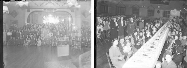 Reading Chronicle: Left, a dance, and right an evacuee tea party, both at the Olympia Hall. Credit: Reading Chronicle Collection