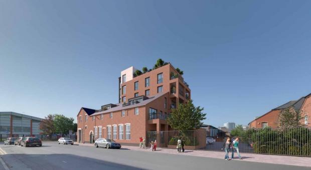 Reading Chronicle: What the 29 home apartment block to replace Drews the Ironmongers would look like from Northfield Road, Reading. Credit JTP Studios