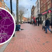 Broad Street in Reading. Inset: The Government coronavirus map of Reading
