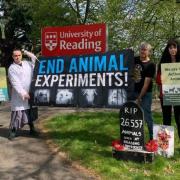 Protesters at the University of Reading, calling for an end to animal experiments. Credit: Vegan Action For Animals