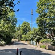 An impression made by neighbour Paul Wigmore of what the 5G mast might look like if built in Kidmore Road, Caversham. Credit: Paul Wigmore / image of 5G mast taken from Shutterstock