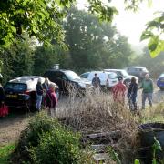 The car park to the Tilehurst Allotments. Users and activists are blocking the entry to a prospective homes site with their cars. Credit: UGC