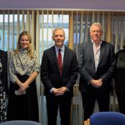 Nicky Lloyd, Chief Finance Officer, Theresa May, MP, Laura Farris, MP, Matt Rodda, MP, James Sunderland, MP, Steve McManus, Chief Executive and Alison Foster, Programme Director of Building Berkshire Together.