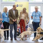 Duke and Duchess of Edinburgh train puppies at Reading guide dog centre