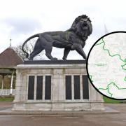The iconic Forbury Lion in Reading and inset, the new MP constituency boundary changes. Credit: Newsquest / Boundary Commission for England